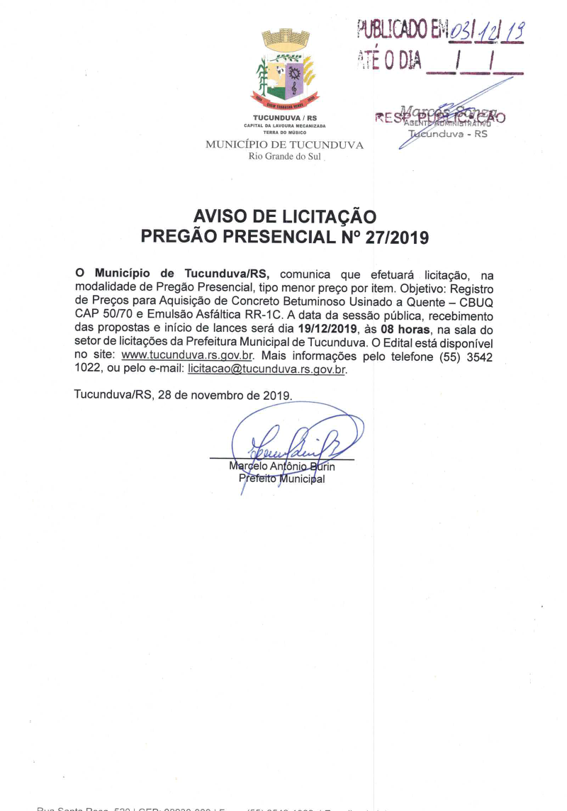 AVISO DE PP 27_2019 SRP CBUQ E EMULSÃO